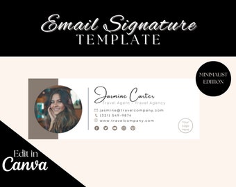 Email Signature for Travel Agent Travel Agency Gmail Email Signature Outlook Canva Template Photo Footer Customizable Editable Minimalist