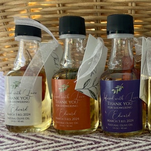 Custom Label Organic Olive Oil Wedding Favors, 40 ml Bottles, Mini Bomboniere, Personalized Gift