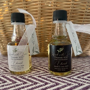Recuerdos de boda de 40 ml de aceite de oliva virgen extra, etiquetas personalizadas