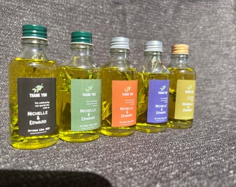 Personalized Mini Olive Bottles with Custom Labels, Mediterranean Wedding Favors, Customize Guest Gifts