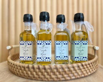 Aangepast label biologische olijfolie trouwbedankjes, doordrenkt met kruiden, 100 ml, mediterrane geschenken