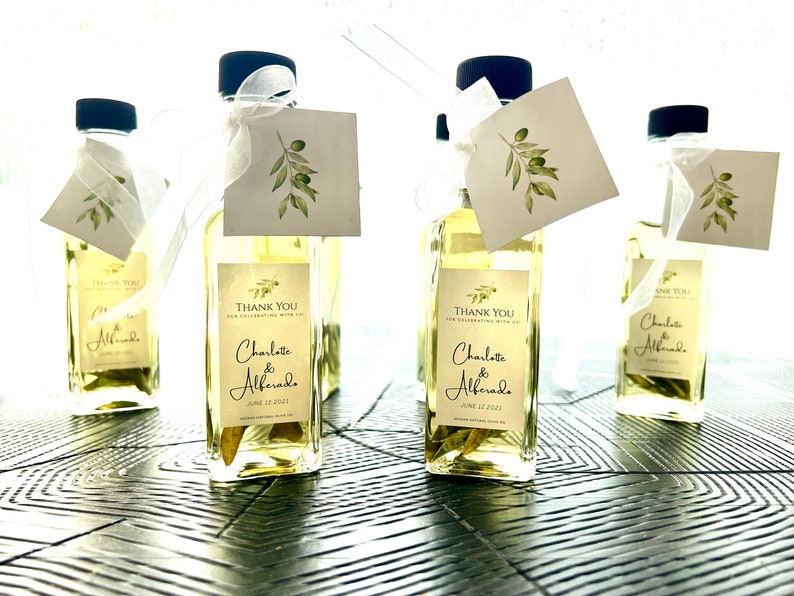 100ml Olive Oil wedding favors, Extra Virgin Olive Oil favors, Unique Olive Oil favors with Tags image 1