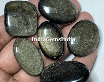 Golden Obsidian Cabochon Assortment Variety Shapes & Sizes,- Ideal for Jewelry Making Great Value Offer Obsidian Gemstone Mix Flat Back Lot