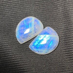 Gorgeous Blue Fire White Rainbow Moonstone Cabochon Fancy Shape Pair Smooth Polish Size - 13.50x18.50x5 MM. Loose Gemstone For Jewelry