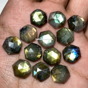 Hexagon Labradorite Gemstone for Stunning Jewelry Creations - Handmade Multi Labradorite Rose Cut Stone - Perfect for Custom Jewelry Making