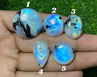 Brilliant - Blue Fire Rainbow Moonstone Cabochon Smooth Polish At Reasonable Price Mix Shape Mix Size Loose Gemstone For Making All Jewelry.