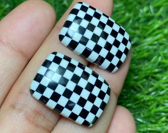 Onyx & White Opal Checkerboard Cabochon: Rectangle Gemstone (18x25x5.50 MM)