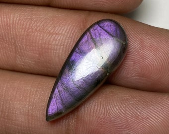 Superb - PURPLE Flashy Labradorite Cabochon Size - 10.50x27x6.50 MM. 16.90 CTS. Flat Back Pear Shape Loose Gemstone For Making All Jewelry.