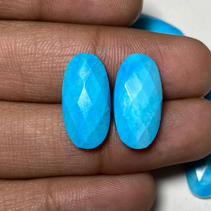 Exquisite Oval Checker Cut Blue Turquoise Gemstone - Ideal for DIY Jewelry Craft Your Own Unique Jewelry Pieces