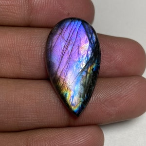 Ethereal Purple Labradorite Cabochon - Handmade, Pear Shape, Perfect Jewelry Making, 17.50x31.50x6.50 MM Flashy Purple Labradorite Gemstone