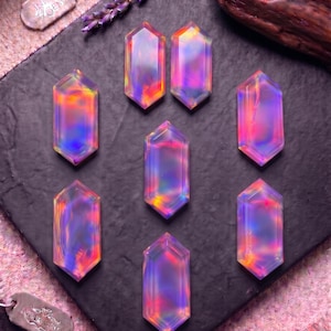 Lab-Created Aurora Opal Doublet Gemstone: Hexagon Faceted Multi-Color Flat Back for Jewelry Crafts