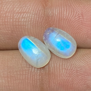 Outstanding ~ Blue Fire Rainbow Moonstone Cabochon Hand Polish Loose Gemstone Size - 7x10x4.50 MM. Fancy Shape Pair For Making All Jewelry