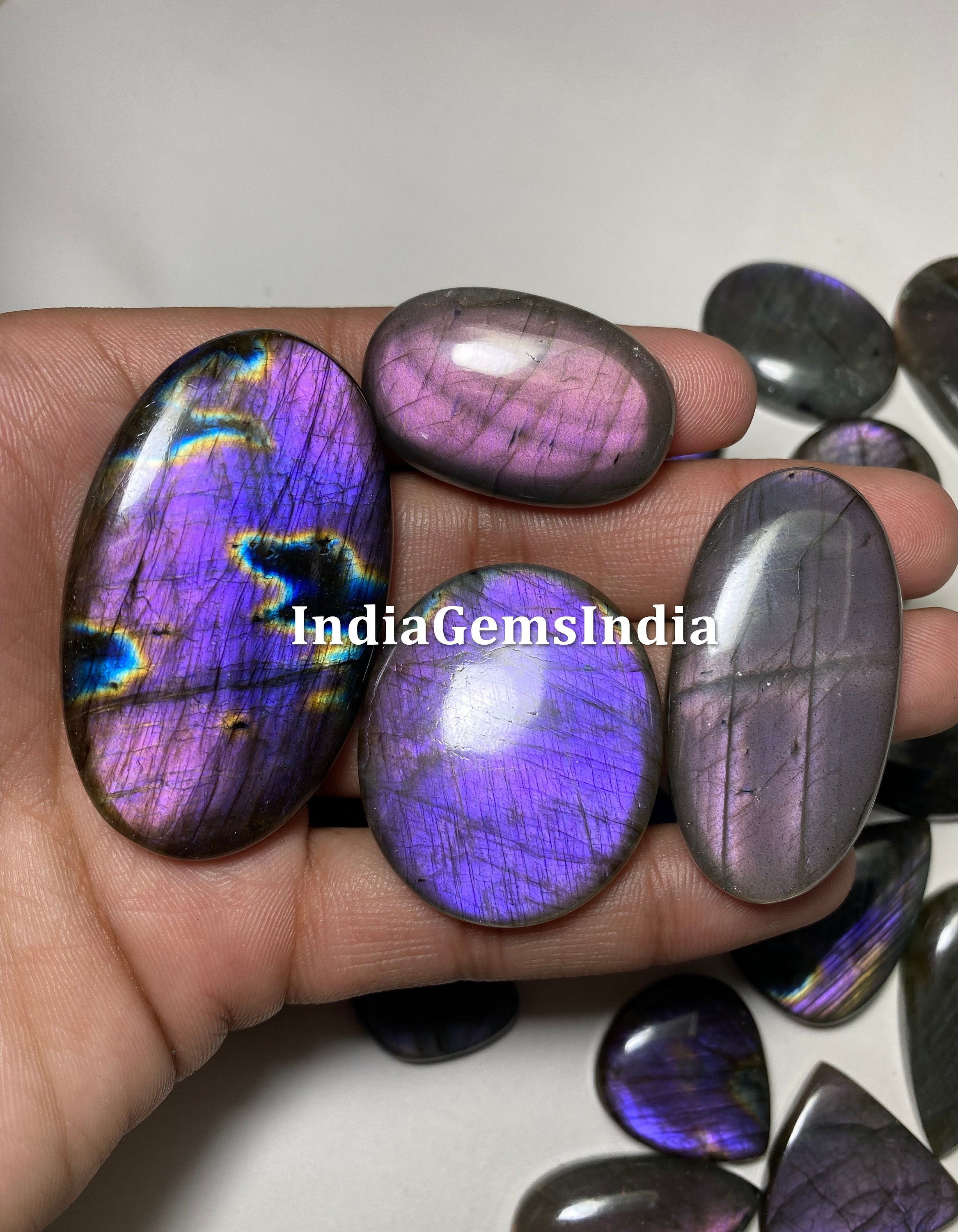Awesome Purple Fire Labradorite Cabochon Lot - Mix Size & Shape - Premium Purple Fire Labradorite Gemstone Mix Lot Stunning Both-Side Polish
