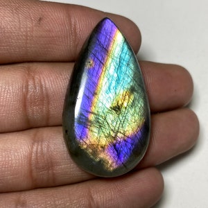 Beautiful Purple Fire Labradorite Cabochon for Wire Wrap Jewelry - 26x45.50x7 MM Pear Shape Cabochon Vibrant Smooth Polish Flat Back Stone