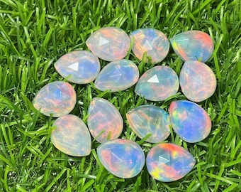 Lab-Created Doublet Aurora Opal Pear Gemstone: Rose Cut Flat Back (5x7-18x25 MM)
