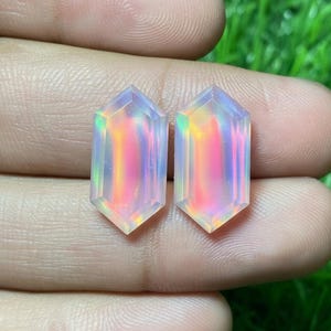 AAA Aurora Opal Gemstone: Step Cut Hexagon Doublet (8x16 to 12x25 MM)