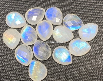 100% Natural Rainbow Moonstone Size - 6x8 To 15x20 MM. Both Side Faceted Checker Cut Briolette Pear Shape Jewelry Making Loose Gemstone