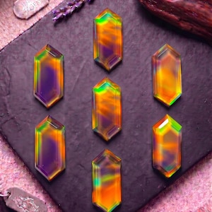 Lab-Created Aurora Opal Doublet Hexagon Gemstone, Multi-Color Faceted Loose Stone (Jewelry Making)