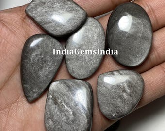 Dazzling Silver Fire Obsidian Cabochon Lot - Wholesale Variety Pack, Perfect for Jewelry Making Gorgeous Silver Fire Obsidian Affordable Lot