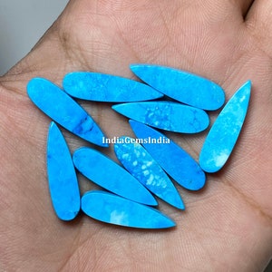 ¡Excelente calidad! Cabujón de turquesa azul, pulido a mano por ambos lados, forma de pera, piedra preciosa suelta. Tamaño: 7 x 14 - 10 x 25 mm. Para joyería.