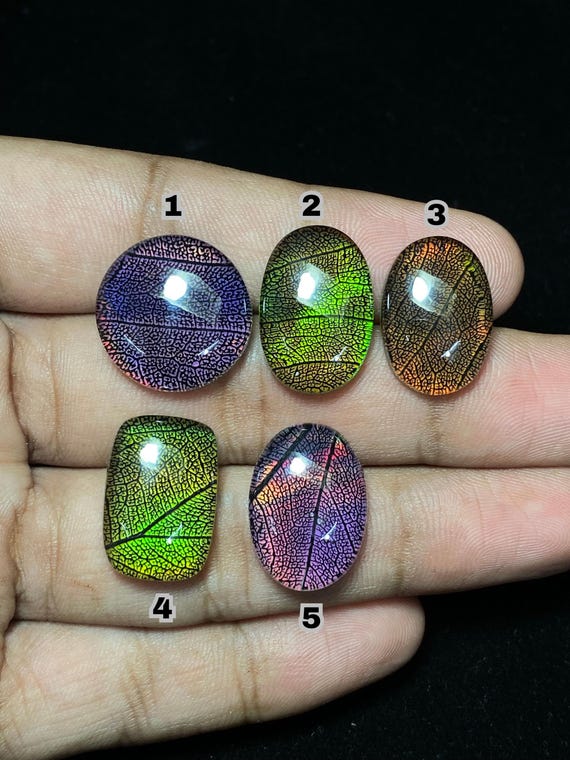 Lab Grown Aurora Opal Cabochon – Leaf Skeleton Pattern Stone Mix 