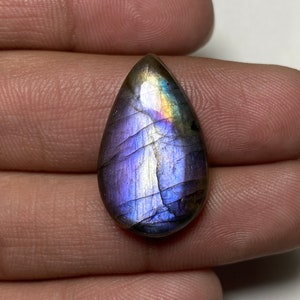 Superb Quality - PURPLE Flashy Labradorite Size - 16x26x6.50 MM. 22.30 CTS. Flat Back Pear Shape Cabochon Loose Gemstone Use For Jewelry.!!