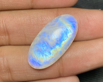 Very Unique Fire White Rainbow Moonstone Cabochon Oval Shape Smooth Polish Loose Gemstone Size - 14.50x29x6 MM. For Making All Jewelry..