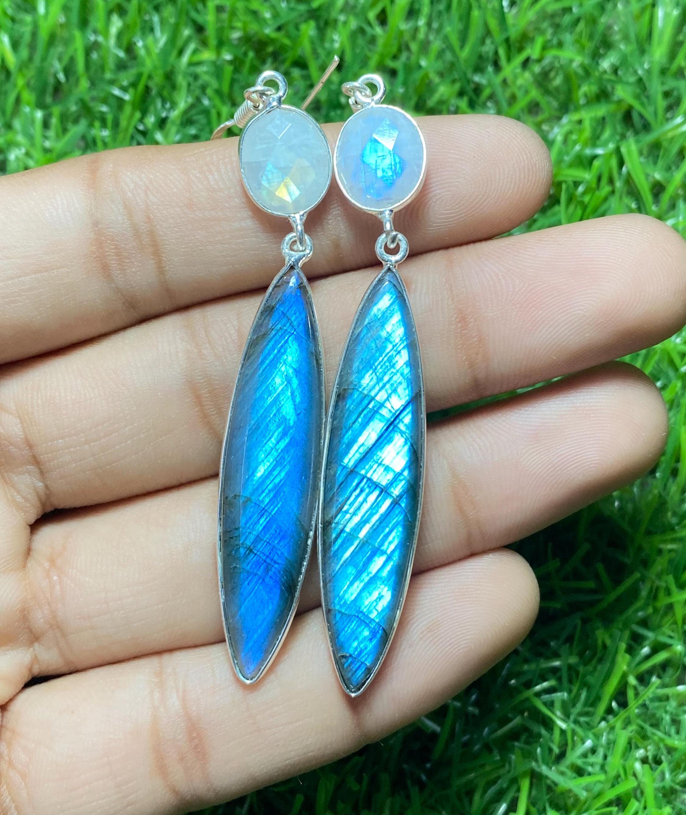 Orecchini Labradorite – Argento 925 placcato oro, Cerchietti con
