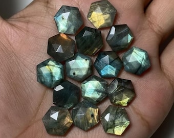 Wholesale Flashy Labradorite Hexagon Rose Cut Cabochon, Multi Color Jewelry Making