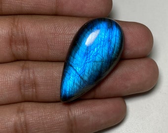 AAA++ Quality - Full Blue Fire Labradorite Cabochon Size - 19.50x37.50x8.50 MM. Pear Shape Hand Polish Loose Gemstone For Wire Wrap Jewelry.