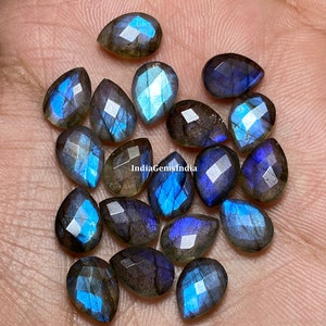 Awesome Blue Fire Labradorite Briolette Pear Shape Stone Size - 6x8 To 20x30 MM. Both Side Checker Cut Faceted Gemstone For Making Jewelry.