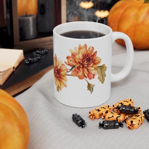 Coffee Mug - Chrysanthemum Design - November Birthday Flower - Botanical Coffee Mug - 11oz / 15oz