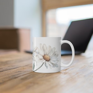 Coffee Mug - Daisy Design - April Birthday Flower - Botanical Coffee Mug - 11oz / 15oz
