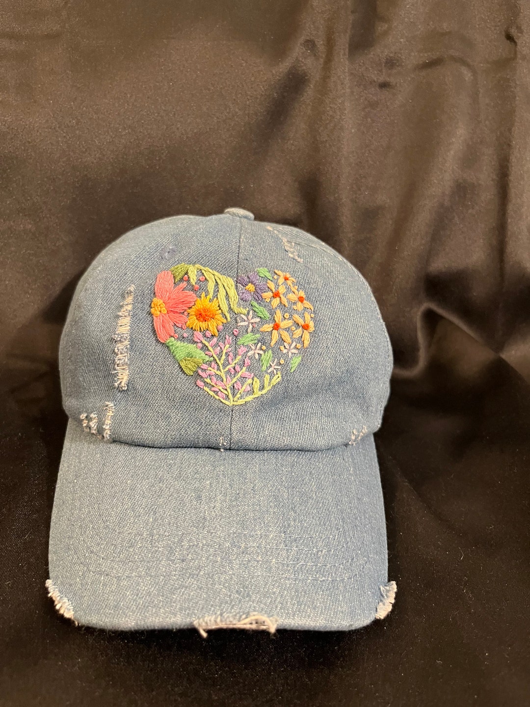 Hand Embroidered Floral Baseball Hat Baseball Cap Trucker Etsy