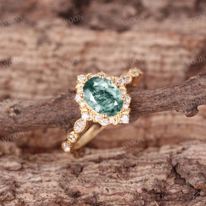 Moosachat Verlobungsring Ovalschnitt Gelbgold Halo Ring Unikate Cluster Marquiseschliff Diamant Moissanit versprechen Jahrestag