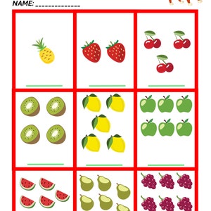 Basic Mathematics Fruit count for children 3 - 6 years old Homeschool Instant Download Digital Print Printable - IT can be personalised!!