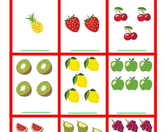 Basic Mathematics Fruit count for children 3 - 6 years old Homeschool Instant Download Digital Print Printable - IT can be personalised!!