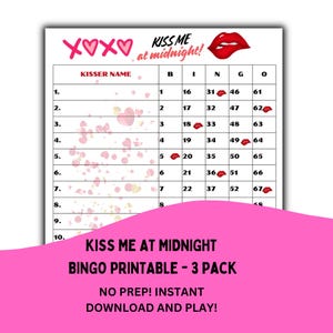 Kiss Me at Midnight – 15 lijnen | bingospel | bingokaarten | Bingoborden | digitale bingo | afdrukbaar bingospel | bingo met directe download