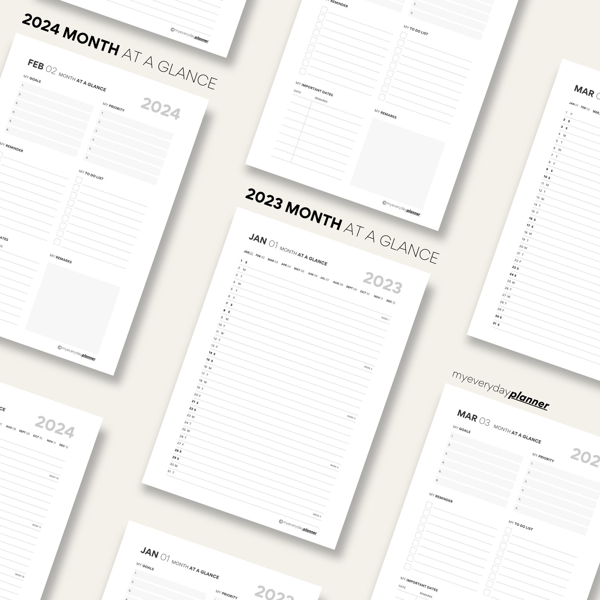 Month at a glance 2023 printable calendar month at a glance etsy