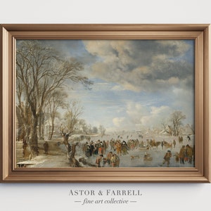 Winter in Holland Skating Scene | Vintage Art Printable | Instant Download 8 Sizes | Christmas Farmhouse Decor | Winter Landscape, Snow
