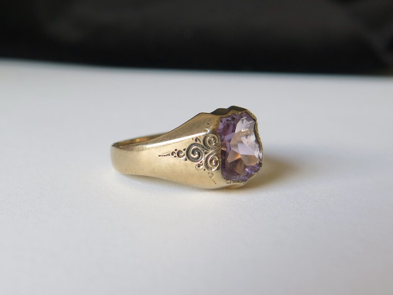 Antique Art Nouveau Amethyst Signet Ring 8k Gold Unisex Ring - Etsy