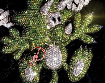 Custom Character Coral 925 Silver 46ct Moissanite Animal Icedout Jewelry,Mens Personalized Birthday Hip Hop Colorful Cartoon Pendant
