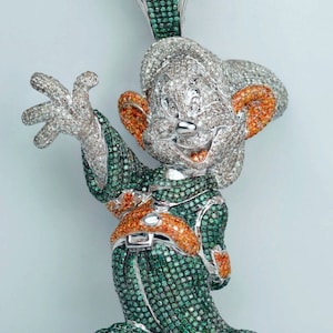 Custom stripfiguur kleurrijke Mickey 925 zilveren 27 kt moissanite diamant Icedout-sieraden, heren gepersonaliseerd verjaardagslogo hiphophanger