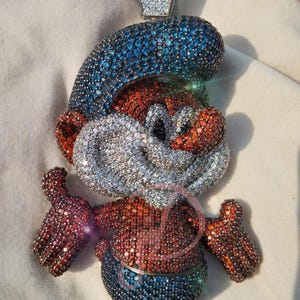 Custom Cartoon Character Smurf 925 Silver 37ct Moissanite Icedout jewelry,Mens Rapper Personalized Birthday White Gold Aqua Hip Hop Pendant