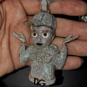Aangepaste heren karakter gepersonaliseerde verjaardag 925 zilver 9 kt witte moissaniet Icedout sieraden, hiphop hiphop hiphop hiphop hanger
