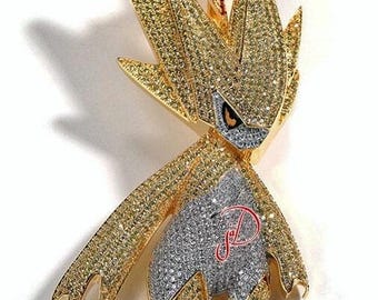 Custom Character Cartoon Rio 925 Silver 12ct Moissanite Icedout Hip Hop Jewelry,Mens Personalized Yellow Gold Birthday Enamel Flame Pendant