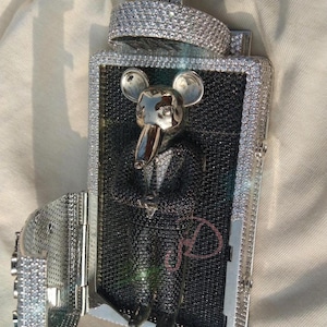 Caixa de rato com personagem animal personalizada, letra inicial personalizada, prata 925, 85 centavos, joia com glacê de moissanita, pingente de desenho animado de aniversário de rapper, hip hop
