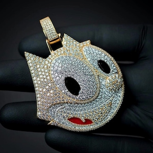 Aangepaste karakter dier kat gezicht 925 zilveren 15 kt moissanite diamant Icedout hiphop sieraden, gepersonaliseerde verjaardag emaille cartoon hanger heren
