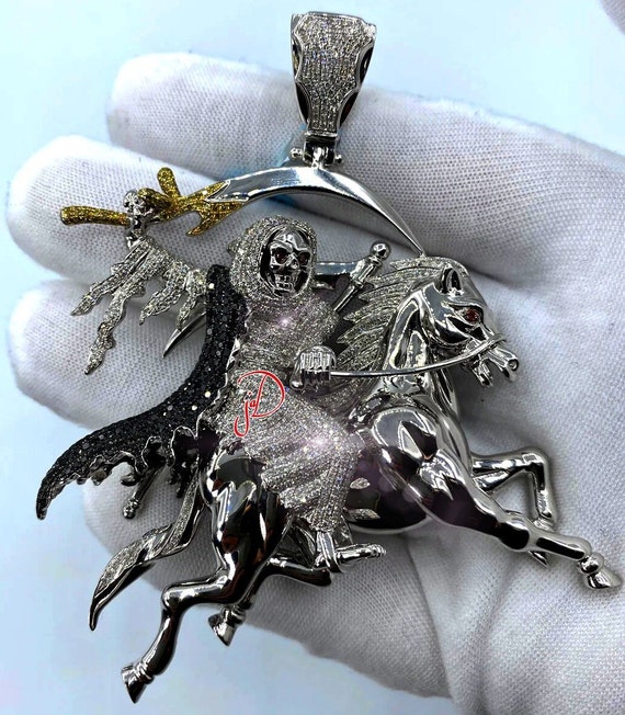 Custom Grim Reaper Horse 925 Silver Moissanite Diamond Iced Out Necklace Hip Hop Jewellery Mens Birthday Gifts Ideas Cartoon Pendant for Him Etsy