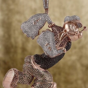 Aangepaste karakter Cartoon 925 zilver 20 kt Moissanite Diamond kleurrijke Icedout-sieraden, gepersonaliseerde herenlogo verjaardag zwarte hiphophanger